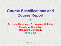 Course Specification and Course Report