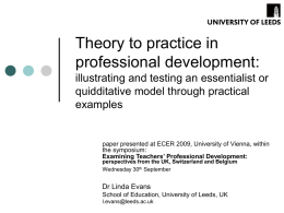 Professionalism, Professionality and Professional Development
