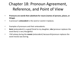 Chapter 18: Pronoun Agreement, Reference, and Point of View