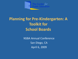 Planning for Pre-Kindergarten: A Toolkit for School Boards