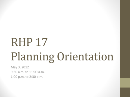RHP 17 Planning Orientation - Texas A&M Health Science Center