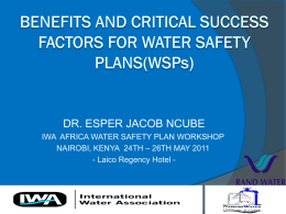 Benefits and Critical Success factors for Water Safety