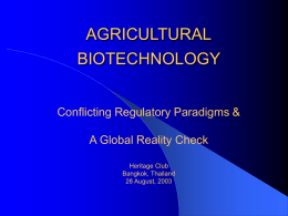 AGRICULTURAL BIOTECHNOLOGY - National Center for Genetic
