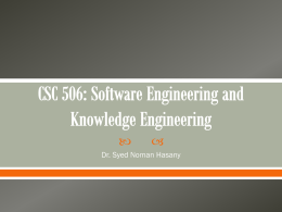 CSC 506: Software Engineering and Knowledge Engineering