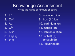Binary Ionic Compounds & Transition Metals