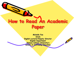 How to Read An Academic Paper