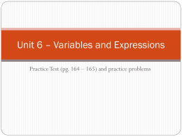 Unit 6 – Variables and Expressions