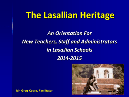 The Lasallian Heritage - De La Salle New Zealand