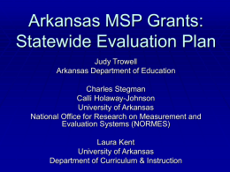 Arkansas MSP Grants: Statewide Evaluation Plan