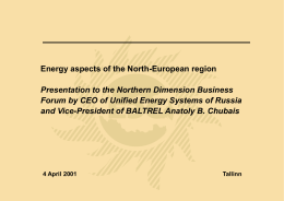 Russian power sector reform Discussion materials for the