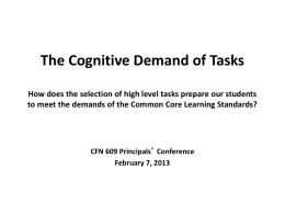 The Cognitive Demand of Tasks - Children First Network 609
