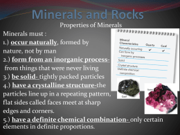 Minerals and Rocks - Ms. Lewis and Mr. Shumaker