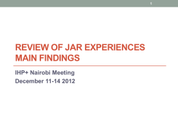Review of JAR experiences Main findings