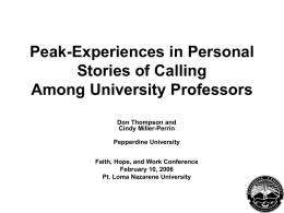 Peak Experiences in Personal Stories of Calling Among