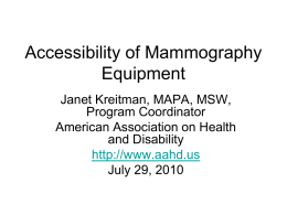 Accessibility of Mammography Equipment and Mammography