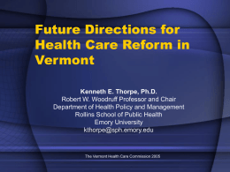 Future Directions for Health Care Reform in Vermont