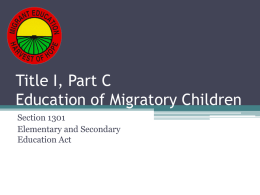 Title I, Part C Education of Migratory Children