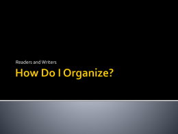Chapter 5 – How Do I Organize?