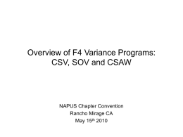 Overview of F4 Variance Programs: CSV, SOV and CSAW