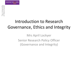 Introduction to Research Governance, Ethics and Integrity