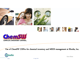 Use of ChemSW CisPro for chemical inventory and MSDS