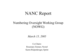NANC Report of the NANPA Oversight Working Group