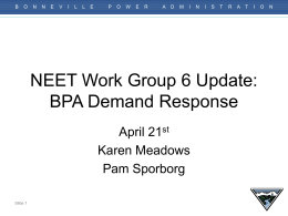 NEET Work Group 6 Update: BPA Demand Response