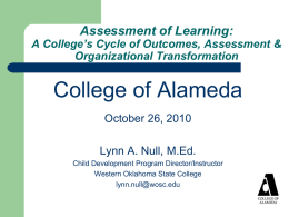 Outcomes Assessment: Creating A Flow of Learning Evidence