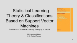 Statistical Learning Theory & Classifications Based on