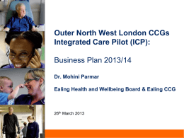 Clinical Working Groups Integrated Care Pilot – Elderly Care