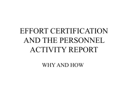 EFFORT CERTIFICATION AND THE PERSONAL ACTIVITY REPORT