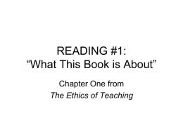 READING #1: “What This Book is About”