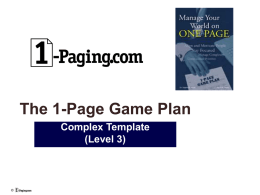 The One-Page Game Plan - Level 3 - 1