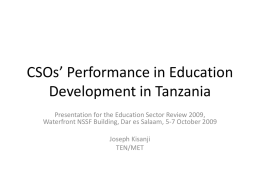 CSOs’ Contribution to Education Development in Tanzania