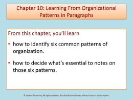 Chapter : Understanding Patterns of Organization