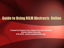 Guide to Using RILM Abstracts Online