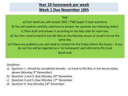 Year 10 homework per week