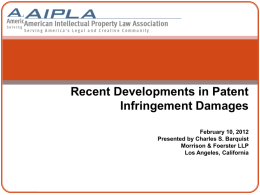 Recent Developments in Patent Infringement Damages