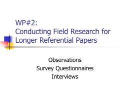 WP#3: Conducting Field Research