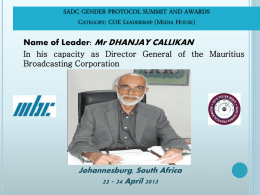 SADC GENDER PROTOCOL SUMMIT AND AWARDS Category: …
