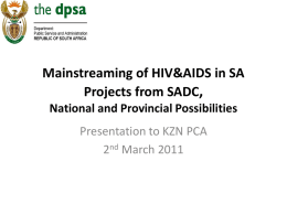 Mainstreaming of HIV&AIDS in SA Projects from SADC