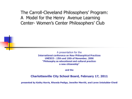 Carroll-Cleveland Philosophers’ Program Welcomes…