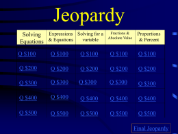 Jeopardy - Mrs. Riehl's Class