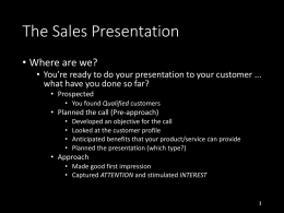 The Sales Presentation - Sales Plan & Sales Management