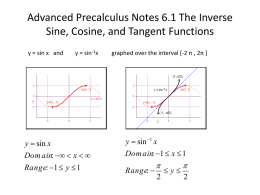 Advanced Precalculus Notes 6.1 The Inverse Sine, Cosine