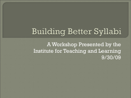Building Better Syllabi