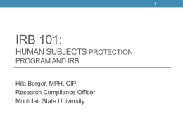 Human Subjects PROTECTION PROGRAM FOR THE …