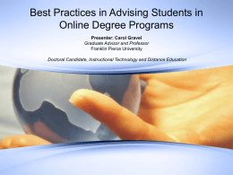 Best Practices in Advising Students in Online Degree Programs
