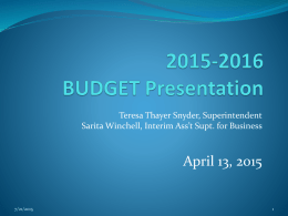 2015-2016 BUDGET Presentation