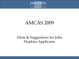 AMCAS 2007 - Johns Hopkins University